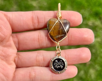 Collar con colgante de ojo de tigre para mamá de gatos - Oro chapado en plata