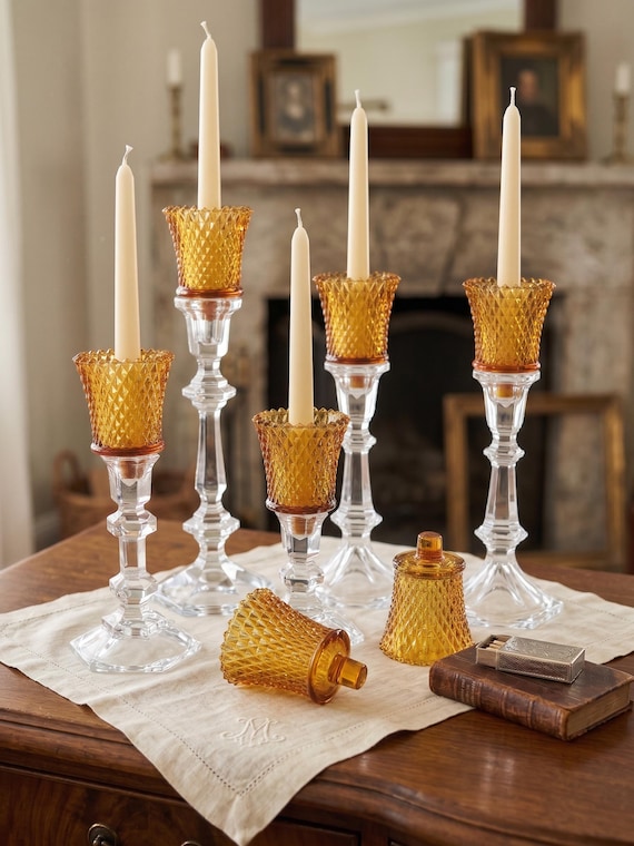 Vintage Amber Diamond Point Glass Votive Holder – Votive Glasses for Sconces or Candle Holders