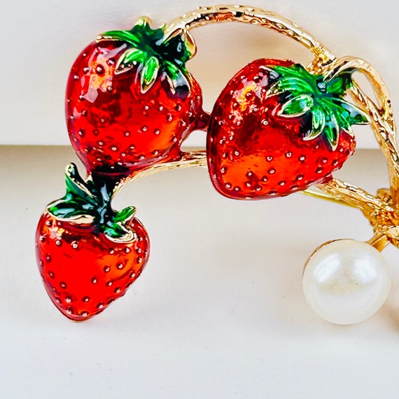 Summer Berry Bliss: Red Strawberry Enamel Brooch … - image 4