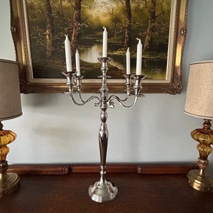 5 Arms Candelabra 30.5″ ~ Nickle plated Aluminum Candelabra ~ Candelabra Centerpieces ~ Stainless Steel Candelabra