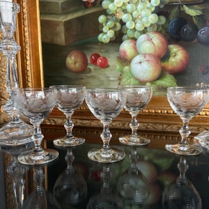 Mid-Century geätztes Glas Wodka Likör Aperitif Cordial Kleine Schnapsgläser 5er-Set