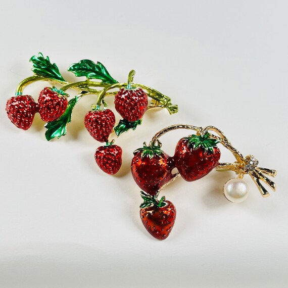 Summer Berry Bliss: Red Strawberry Enamel Brooch … - image 9