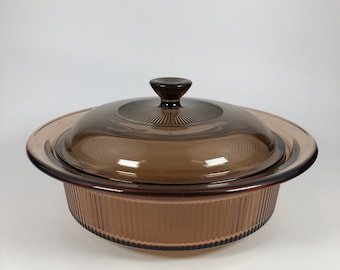 Vintage Pyrex Visions Amber Casserole: Corning 1 QT Covered Baking Dish