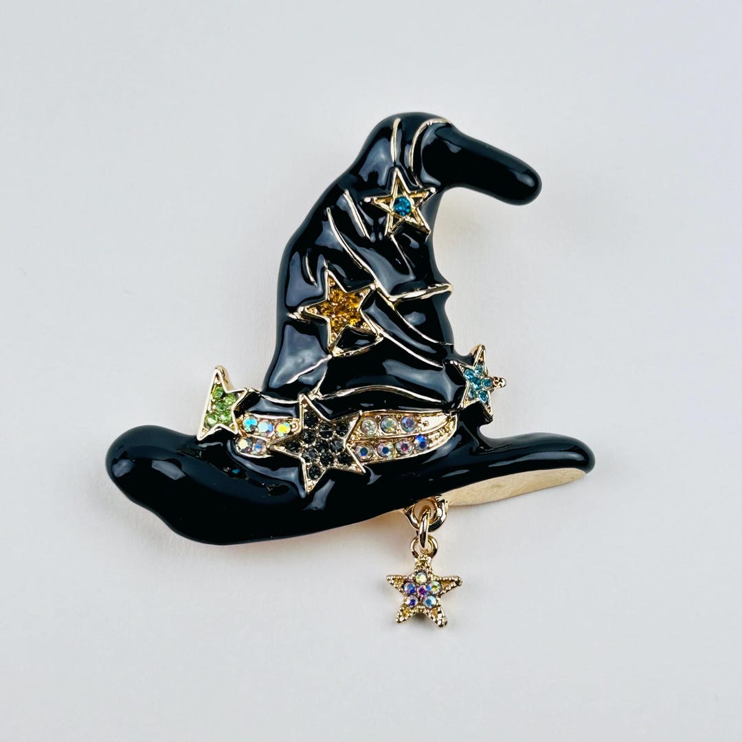 Halloween Witch Hat Large Enamel Brooch Pin ~ Witches Black Hat Brooch ...