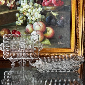 Vintage 1960 Anchor Hocking Rectangular Pressed Glass Relish Dish Set of 3