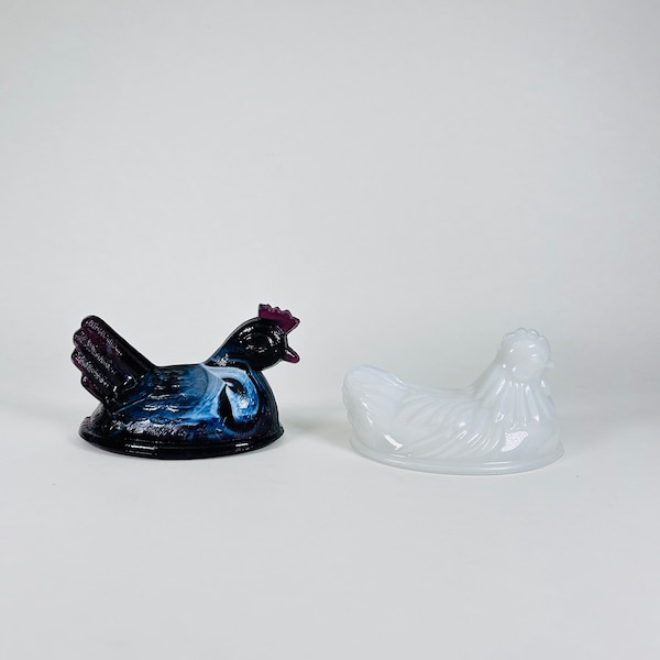 Replacement Top Only ~ White Milk Glass Chicken Hen on Nest ~ White Purple Slag Glass Chicken Hen on Nest