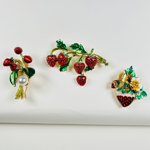 Summer Berry Bliss: Red Strawberry Enamel Brooch … - image 10