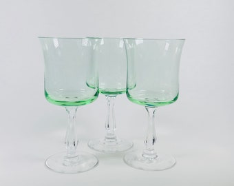 Vintage Green Glass Madeira Wine Liquor Liqueur Cordial Shot Glasses Set of 3