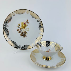 Bavaria Winterling Marktleuthen China Tea Set Trio ~ Porcelain Bavarian Pedestal Cup Saucer Dessert Plate ~ Cup Saucer Dessert Plate Germany