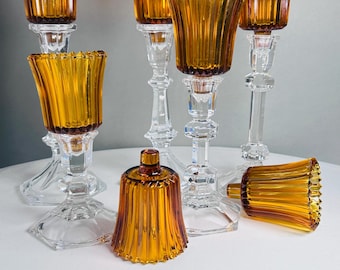 Vintage-Votivkerzenhalter aus bernsteinfarbenem Glas mit geripptem Zapfenmuster – Votivgläser für Wandleuchten oder Kerzenhalter