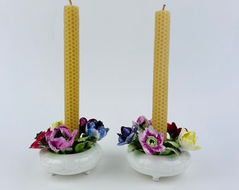 Vintage Anemones Candleholders ~ English Royal Adderley Bone China Porcelain Candleholders ~ Flower Taper Candle Holder