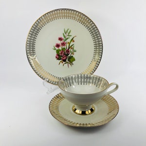 Vintage Bavaria Tea Cup Saucer and Dessert Plate ~ Vintage Porcelain Bavarian Tea Set ~ Vintage China Tea Set