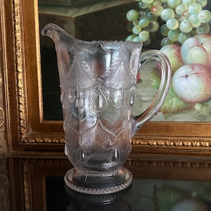 EAPG Antique National Glass Water Lemonade Ice Tea Pitcher - Victorian Christmas Table Decor