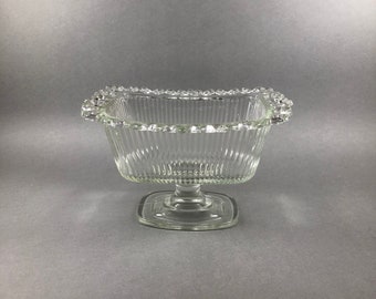 FTDA Clear Glass Rectangle Pedestal Candy Dish ~ Lace Edge Pedestal Bowl ~ Clear Glass Footed Bowl Candy Dish