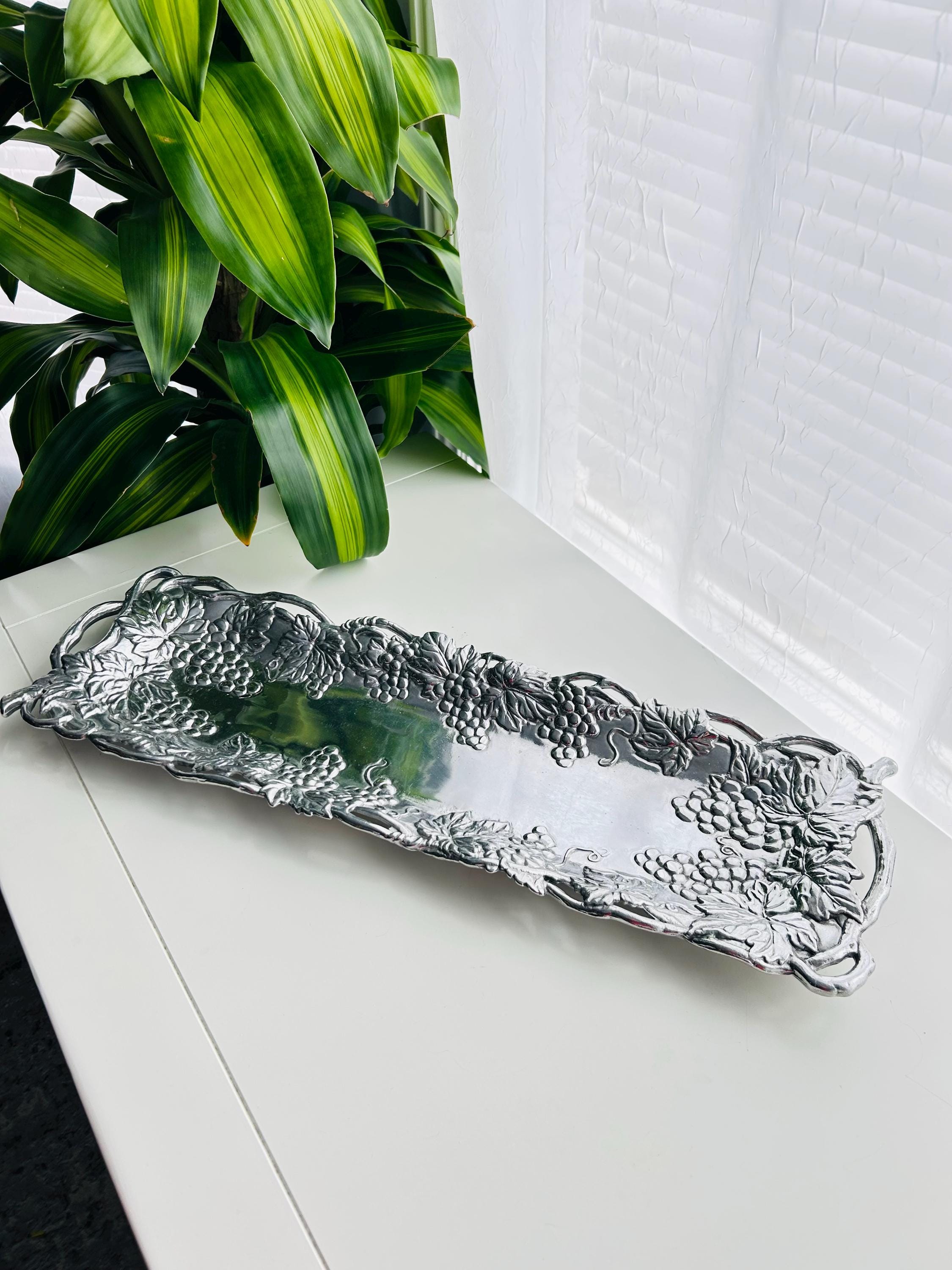 Vintage Arthur Court Grapevine Cast Aluminum Serving Sandwich Tray ~ Rectangular Narrow Tray