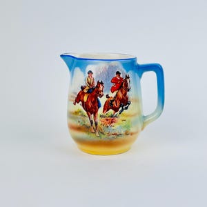 Antique England Creamer Small Pitcher Jug Falcon Ware Lawrence & Grundy ~ English Hunt Scene