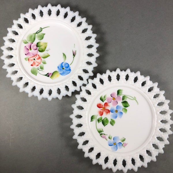 Beautiful Hand Painted Kemple Milk Glass Plate - Vintage Collectible Plate with Flowers