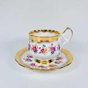 Collectible Vintage Rosina Fine Bone China Blue and Pink Flowers Teacup and Saucer Set - Made in England