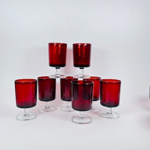 Vintage Cranberry Ruby Red Glass Cavalier Cordial Liquor Shot Glasses Luminarc Durand France ~ Ruby Red Glassware ~ Red Christmas Glasses