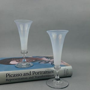 Flute Opaline White Bud Vases ~ Scandinavian Art Glass Footed Vases by Philip Baldwin and Monica Guggisberg Nonfoux