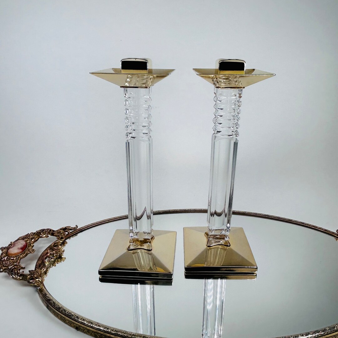 Modern and Classy Candle Holders - Vintage Mikasa Crystal Brass Taper ...