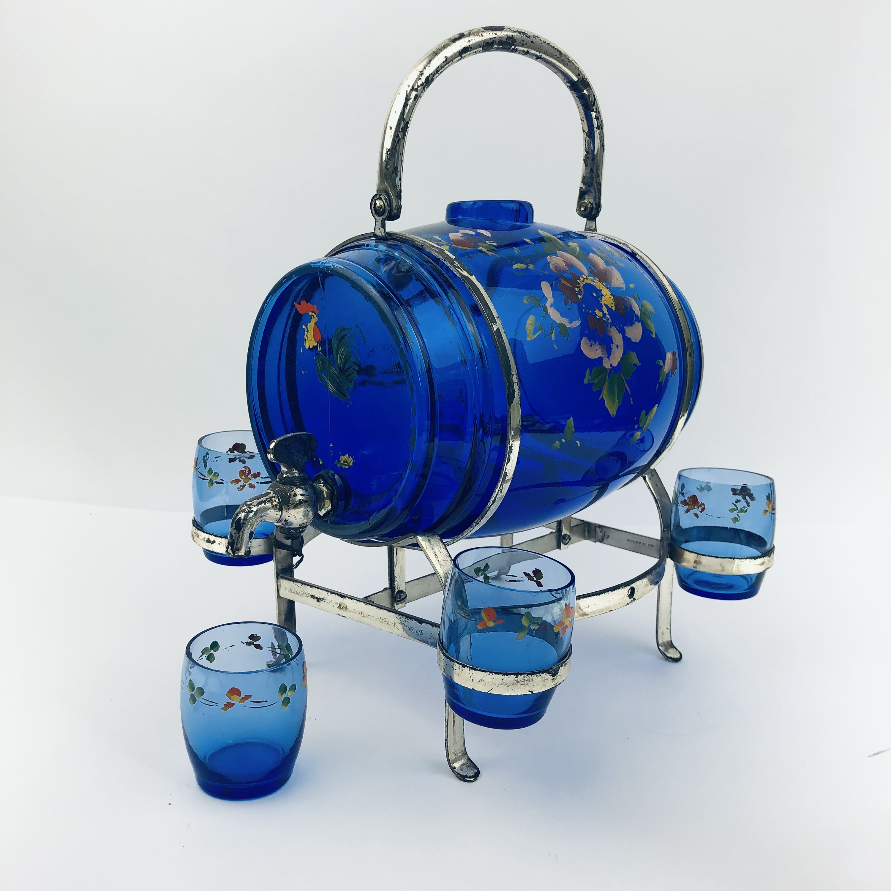 アンティークコバルトブルーガラスデキャンタセット：ビクトリア朝の