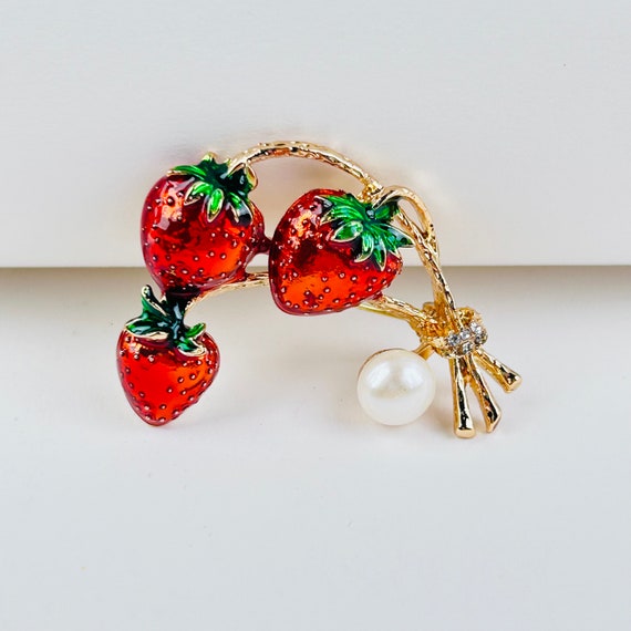 Summer Berry Bliss: Red Strawberry Enamel Brooch … - image 2