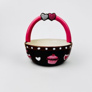 Valentijnsdag Snoepmand Bowl ~ Valentijnssnoepschaaltjes ~ Sweetie Pie Roze keramische cupcakes Gerechten