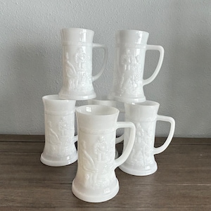 Vintage Federal Glass White Milk Glass Beer Steins Mugs Tankard ~  Wedding Bride Vintage Barware ~ Retro Glassware