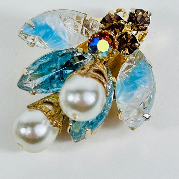 Glamorous Vintage Aqua Blue Carved Givre Glass Rh… - image 7