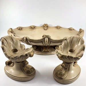 Vintage Mid-Century Table Candlesticks Candle Holders Centerpiece Set ~  Pedestal Centerpiece Bowl ~ Universal Statuary