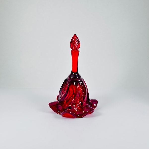 Limited Edition Vintage Fenton Art Glass Ruby Red Paisley Swirl Bell - Unique Gift Idea ~  Made in USA