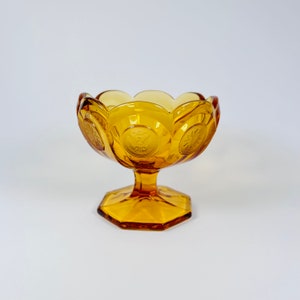 Retro Vintage Fostoria Amber Gold Coin Glass Pedestal Compote Dish