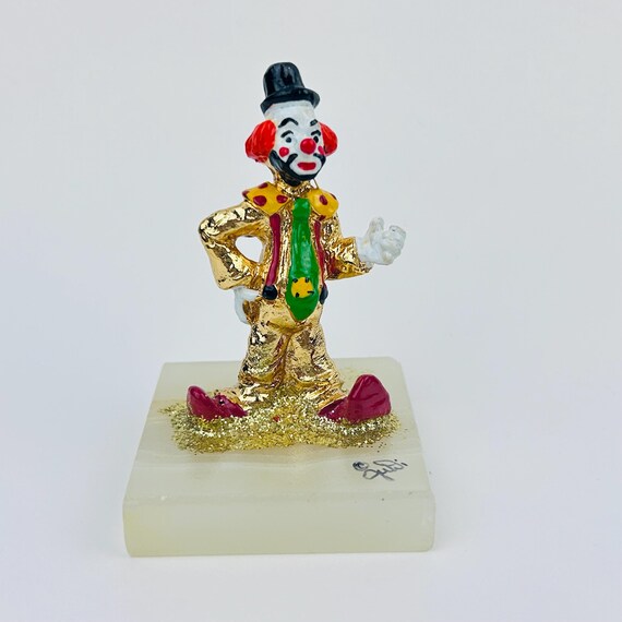Vintage Clown Sculpture ~ Metal Enamel Circus Clown on