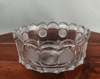 Vintage Fostoria Crystal Coin Glass Round Bowl ~ Clear Coin Glass Round Serving Bowl