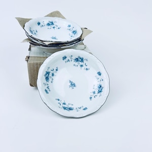 Bavarian Porcelain Johann Haviland Blue Garland Dessert Bowls Set of 4 ~ Vintage German Porcelain Dinnerware ~ Made in Germany
