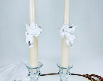Vintage Porcelain Angel Candle Huggers: Cherub Napkin Rings, Set of 2