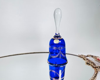 Vintage Bohemian Cobalt Blue and Gold Crystal Large Dinner 7&quot; Bell ~ Made in Czechoslovakia