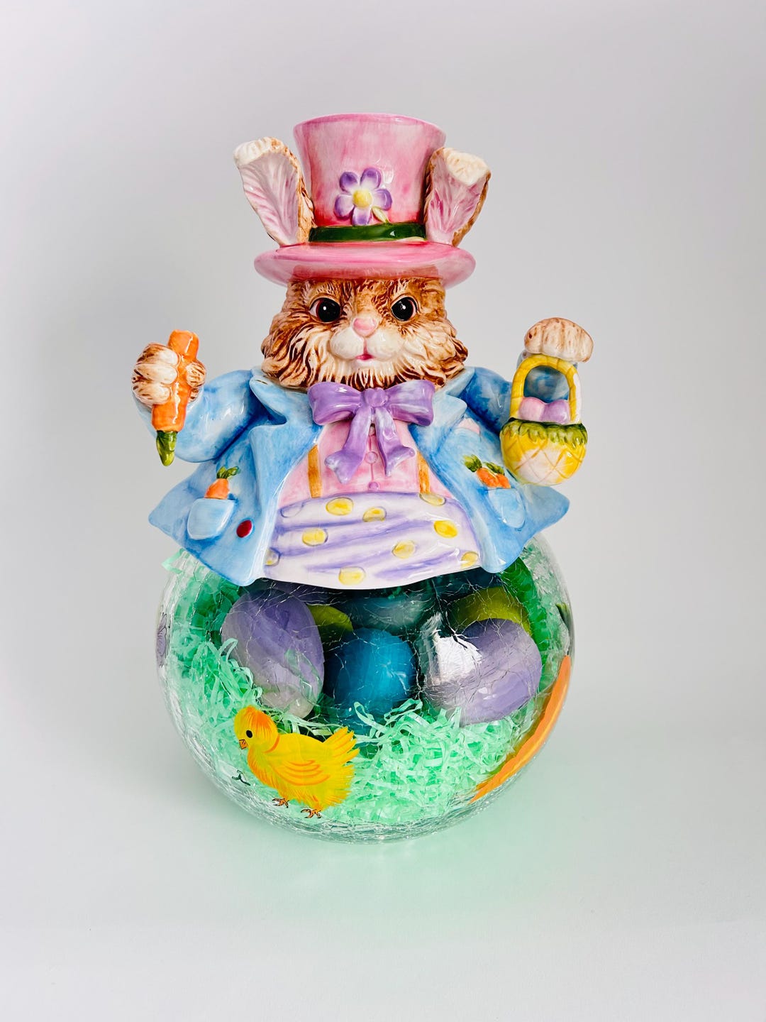 Cracker Barrel Easter Bunny Cookie Jar - Crackle Glass Canister With ...