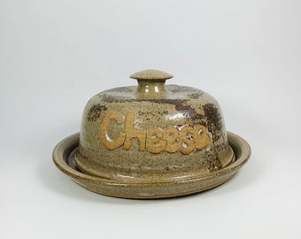 Cheese Lovers' Delight: Vintage Stoneware Ceramic Covered Cheese Dish with Lid - Beautiful Pottery Craftsmanship