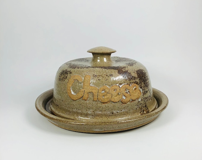 Cheese Lovers' Delight: Vintage Stoneware Ceramic Covered Cheese Dish with Lid - Beautiful Pottery Craftsmanship