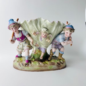 Antique Sitzendorf Dresden Porcelain Planter Vase ~ Large Porcelain Cherub Putti Centerpiece Bowl