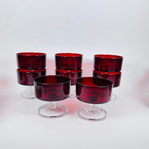 Vintage Luminarc Durand France Cranberry Ruby Red Champagne Flutes Coupe ~ Ruby Red Glassware ~ Red Christmas Glasses
