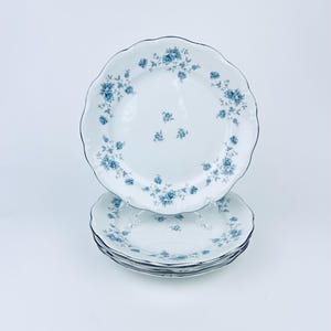 Bavarian Porcelain Johann Haviland Blue Garland 6.2&quot; Plates Set of 4 ~ Vintage German Porcelain Dinnerware ~ Made in Germany