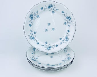 Platos vintage Johann Haviland con guirnalda azul: juego de 4 platos de porcelana bávara