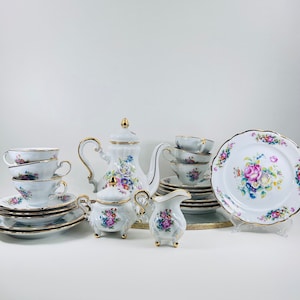 Gloria Bavaria Bayreuth 22 Karat Gold Porcelain Tea Espresso Demitasse Set - German Craftsmanship