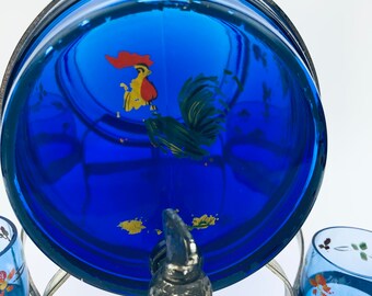 アンティークコバルトブルーガラスデキャンタセット：ビクトリア朝の