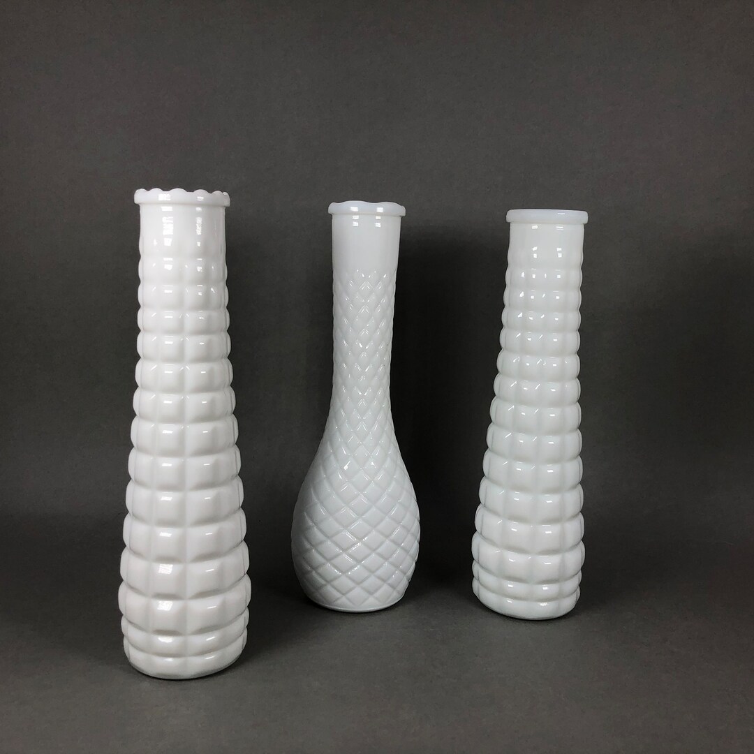 Vintage White Milk Glass Vases White Vase Set of 3 Milk Glass Bud Vase