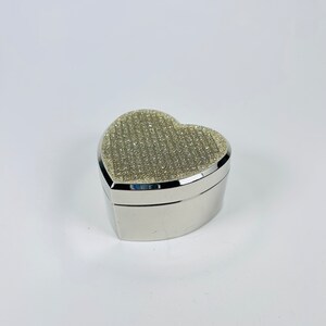 Vintage Heart Shaped Crystal Glitter Jewelry Trinket Box