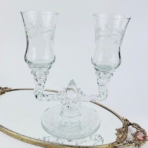 Clear Crystal Glass Votive Cups Set of 2 Vintage Christmas Poinsettia Home Interiors ~ Votive Glasses for Sconces or Candle Holders